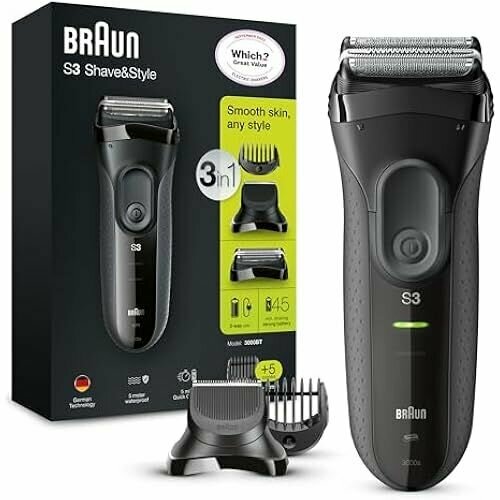 Электробритва 3-в-1 Braun Series 3 3000BT Shave&Style с прецизионным триммером и 5 насадками-гребнями, черная