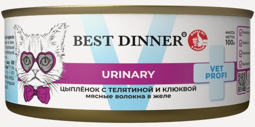Изображение товара Best Dinner Exclusive консервы для кошек для профилактики МКБ с цыпленком, телятиной и клюквой - 100 г х 12 шт