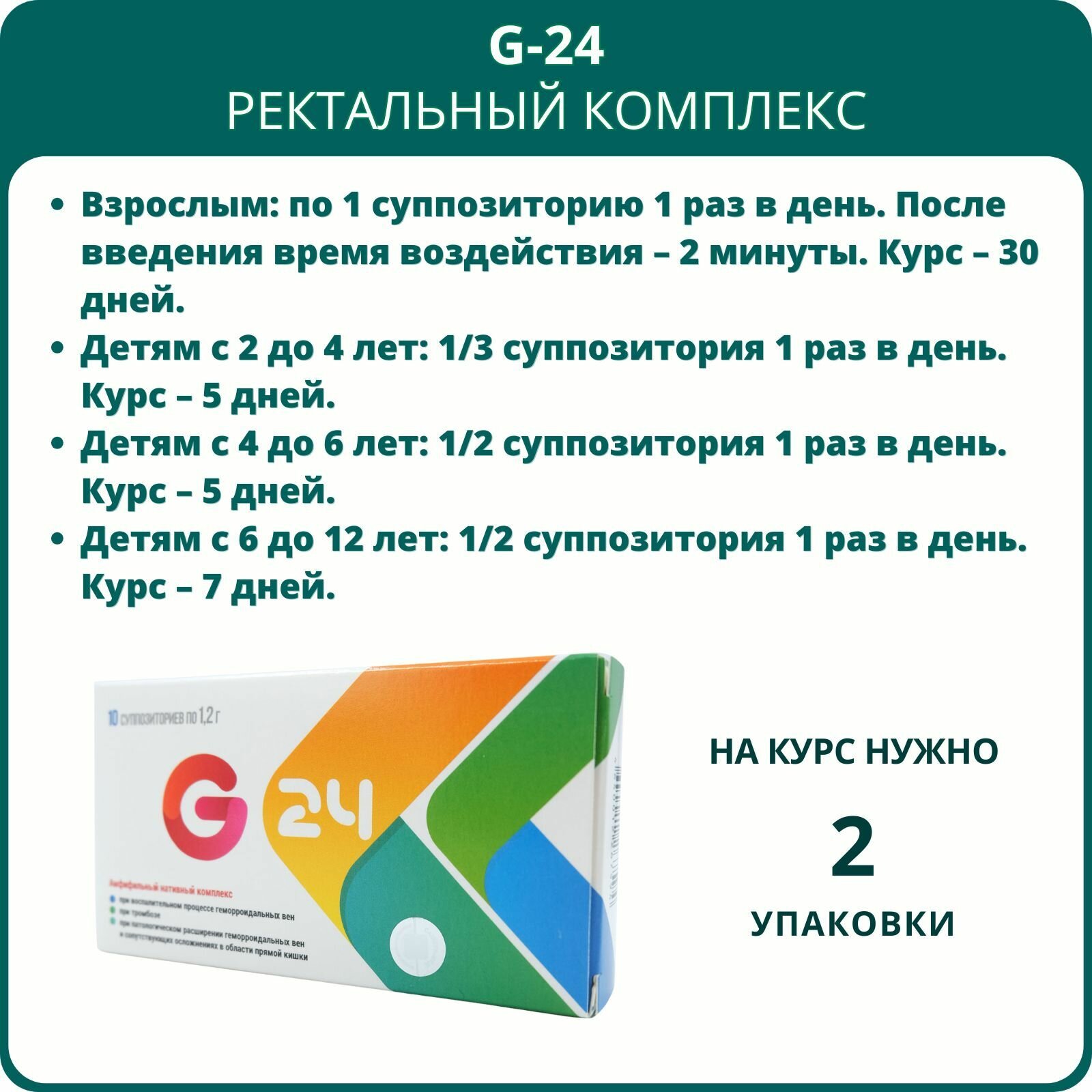 Картинки G-24 свечи от геморроя и тромбоза, 10 шт - набор 2 шт.