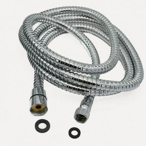 Изображение товара Шланг армированный душевой для ручной лейки на борт ванны гайка 1/2 с гайкой 3/8, длина 2 метра, хром