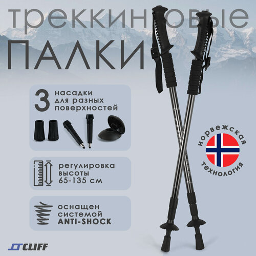 Изображение товара Палки для скандинавской ходьбы черные с чехлом 105-135см , телескопические, треккинговые.