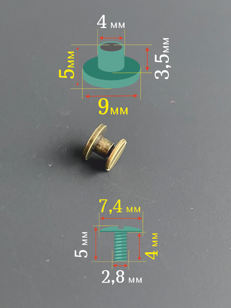 Винт ременной 9х5 мм, болт для ремня, винт Чикаго 5 мм, антик, 10шт. — фото 1