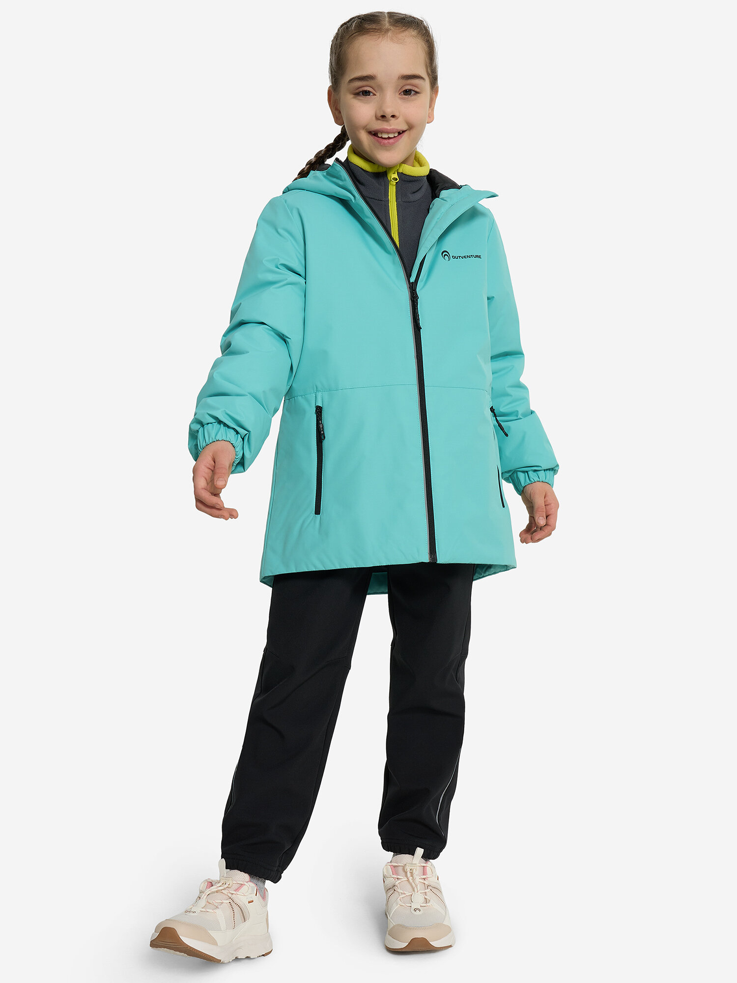 Куртка спортивная OUTVENTURE Girls Padded Jacket, размер 134/140, бирюзовый — фото 1