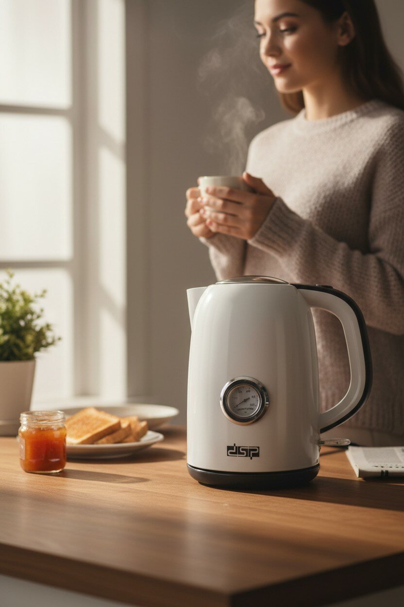 Электрический чайник DSP KK1144, нержавеющая сталь, скрытая спираль, подсветка, белый — фото 1