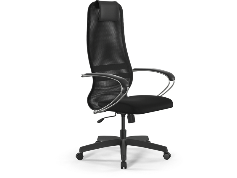 Кресло SU-B-8 черный сиденье черный сетка с подголов. крестов. металл хром