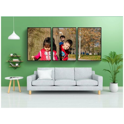 фото Набор модулных постеров для интерьера "дети, дети играют, девочка" 60x90 см. в тубусе, без рамки lotsprints