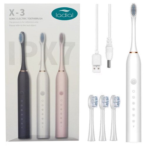Ультразвуковая зубная щетка Ladial 30 дней без подзарядки 6 режимов IPX7 4 насадки цвет белый 114900₽