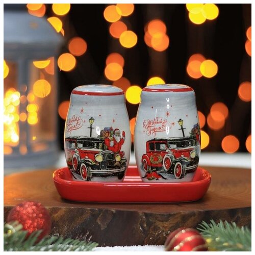 фото Доляна набор для специй доляна 2 шт. «с новым годом», солонка, перечница, 130 мл, 11,5х6,2х8,8 см