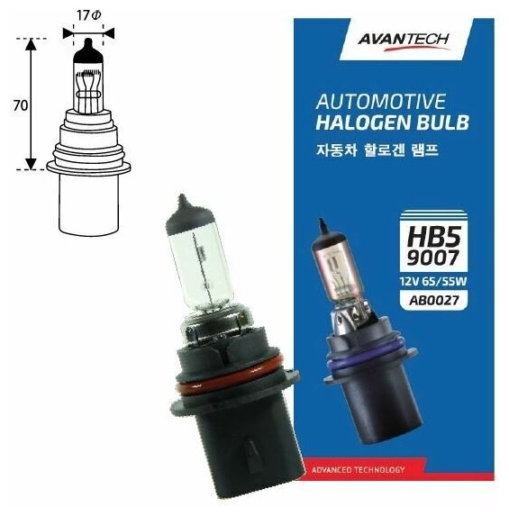 Лампа головного света Avantech 9007 (HB5) 12V 65/55W арт. AB0027