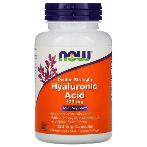NOW Hyaluronic Acid, Гиалуроновая Кислота с Пролином 100 мг - 120 капсул