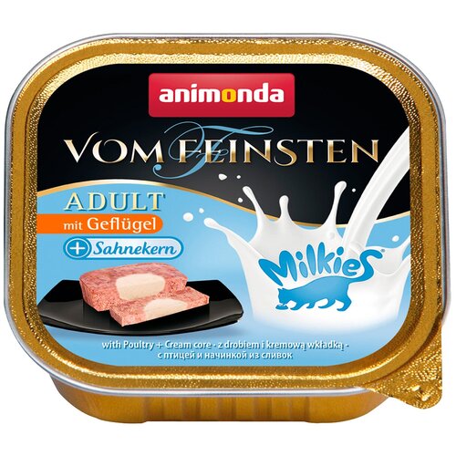 корм для кошек animonda vom feinsten milkies adult с птицей и начинкой из сливок ламист 100г Влажный корм для кошек Animonda с птицей и сливочной начинкой 100 г (паштет)