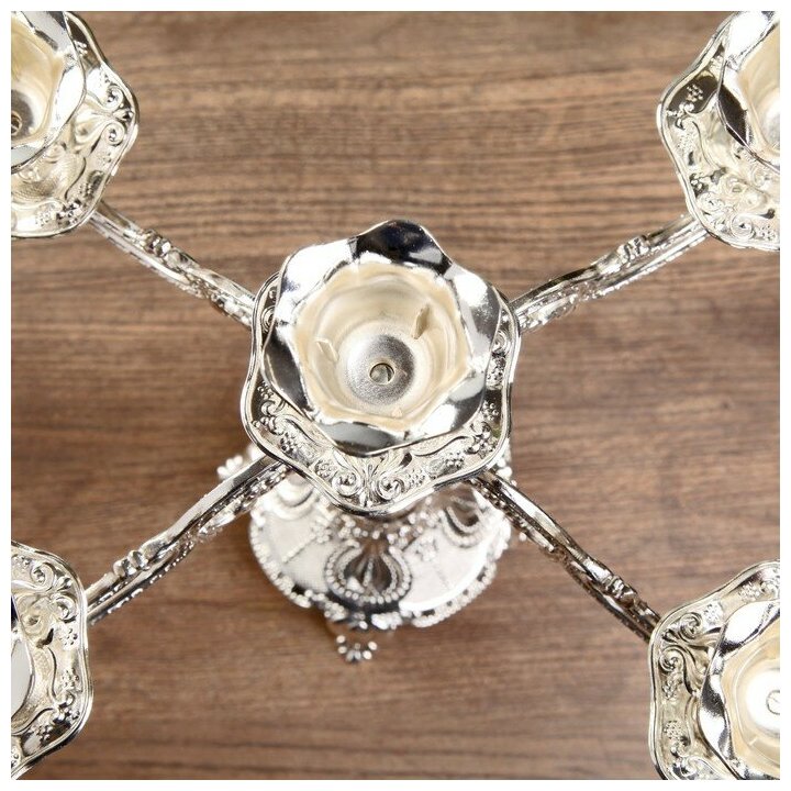 Подсвечник металл на 5 свечей "Узорный" цвет серебро 28х26х26 см - фотография № 2