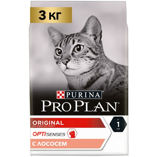 Сухой корм Pro Plan для взрослых кошек с лососем, Пакет, 3 кг,Для взрослых кошек