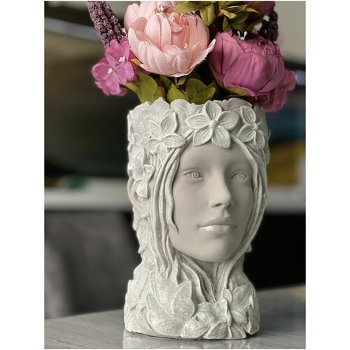 ваза для цветов, декор для дома, кашпо голова, статуэтка, декор для интерьера, оригинальный подарок, для сухоцветов