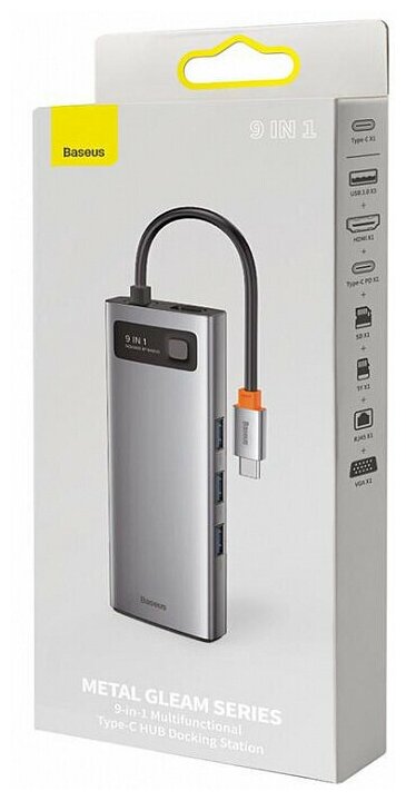 USB-C хаб Baseus 9-in-1 Multifunctional HUB PD 100W SDMicro SD 3USB1USB-C1HDMI 4K 30HzVGA1Ethernet тёмно-серый CAHUB-CU0G