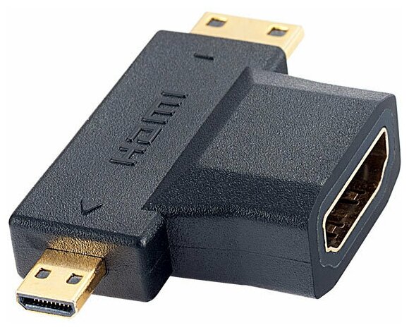 Переходник PERFEO HDMI A розетка - HDMI D (micro HDMI) вилка + HDMI C (mini HDMI) вилка (A7006)