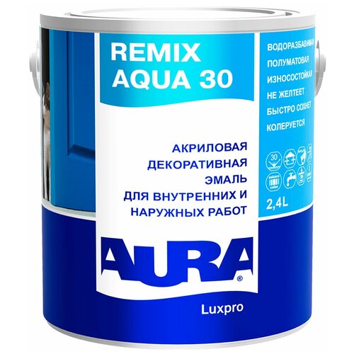 Эмаль акриловая Remix Aqua 30 полуматовая белая основа А 2,4 л