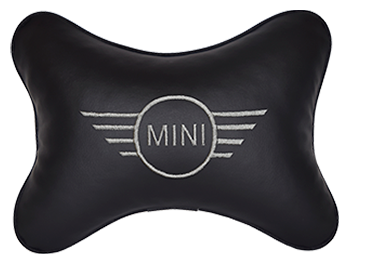 Автомобильная подушка на подголовник экокожа Black с логотипом автомобиля MINI