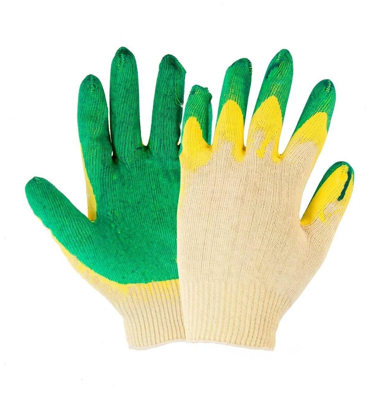 Перчатки рабочие Х/Б (ГОСТ) с латексным покрытием, двойной облив, арт. 1507з, цвет зеленый 10 пар