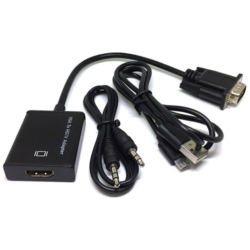 Конвертер ESPADA VGA + 3,5mm Audio to HDMI (HCV0201), 0.15 м, 1 шт., черный переходник hdmi vga 3 5 jack microusb черный 16