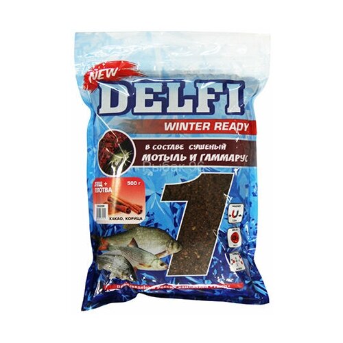 Прикормка DELFI зимняя Ice Ready увлажненная озеро мотыль + червь, черная, 500 г