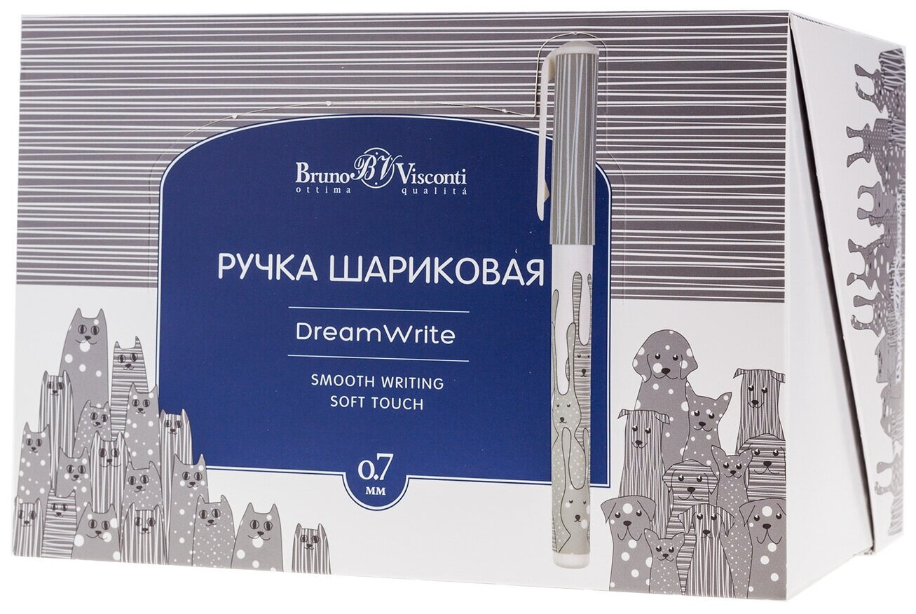 Ручка шариковая BrunoVisconti, 0.7 мм, синий, DreamWrite «ANIMALS.PATTERN», Арт. 20-0264/08