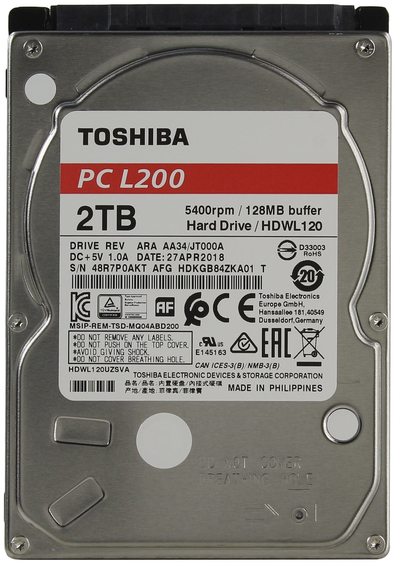 Жесткий диск Toshiba 2 ТБ HDWL120UZSVA