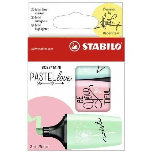 Stabilo Набор маркеров-выделителей Boss Mini Pastellove, 3 цвета, мятный, розовый, бирюзовый