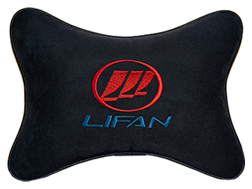 Автомобильная подушка на подголовник алькантара Black с логотипом автомобиля LIFAN