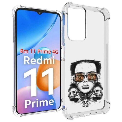 Чехол MyPads девушка с черепами в очках женский для Xiaomi Redmi 11 Prime 4G задняя-панель-накладка-бампер