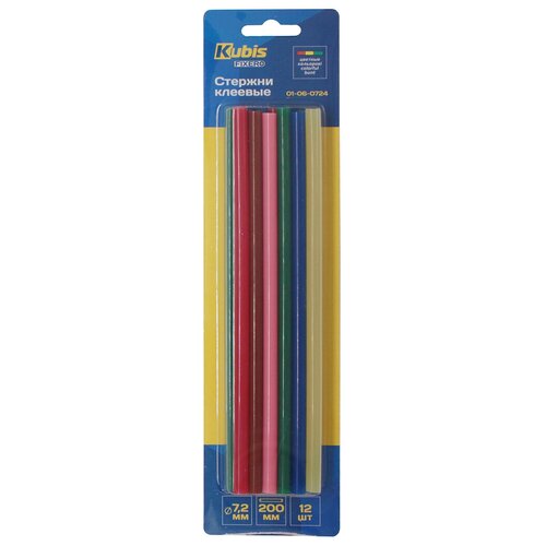 Стержни клеевые цветные Kubis 7.2 * 200 мм, 12 шт (по 2 шт - желтый, синий, зеленый, красный, коричневый, розовый)