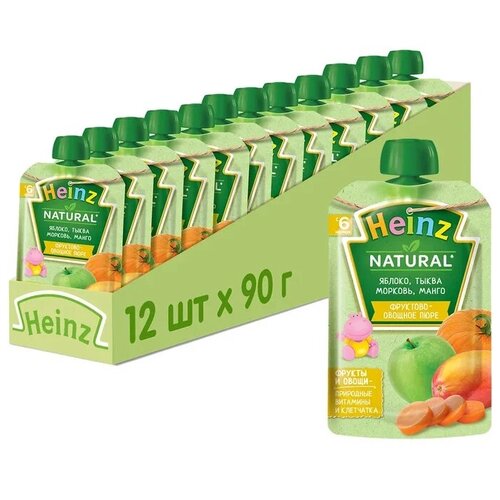 пюре для детей Пюре Heinz яблоко, тыква, морковь, манго, с 6 месяцев, 90 г, 12 шт.