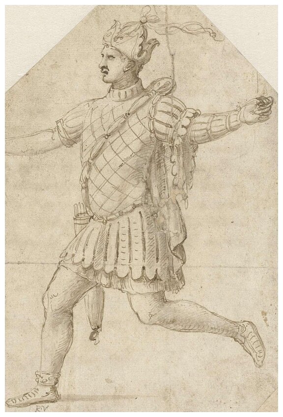 Репродукция на холсте Конный слуга с колчаном на патронташ Романо Джулио 50см. x 75см.