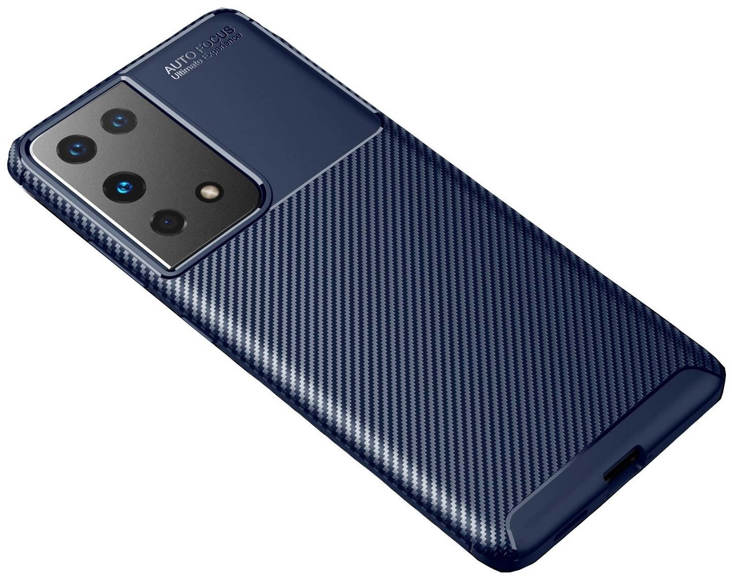 Чехол панель-бампер MyPads для Samsung Galaxy S21+ plus (SM-G996) из прочного силикона с матовой отделкой под карбон синяя