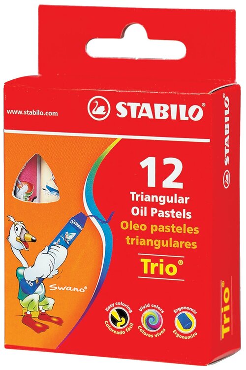 Восковые мелки утолщенные STABILO «Trio», на масляной основе, трехгранные, 12 цветов, европодвес, 2612