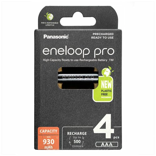 Аккумулятор Ni-Mh 930 мА·ч Panasonic eneloop pro AAA, 4 шт. аккумулятор ni mh 930 ма·ч 1 2 в panasonic eneloop pro aaa в упаковке 1 шт