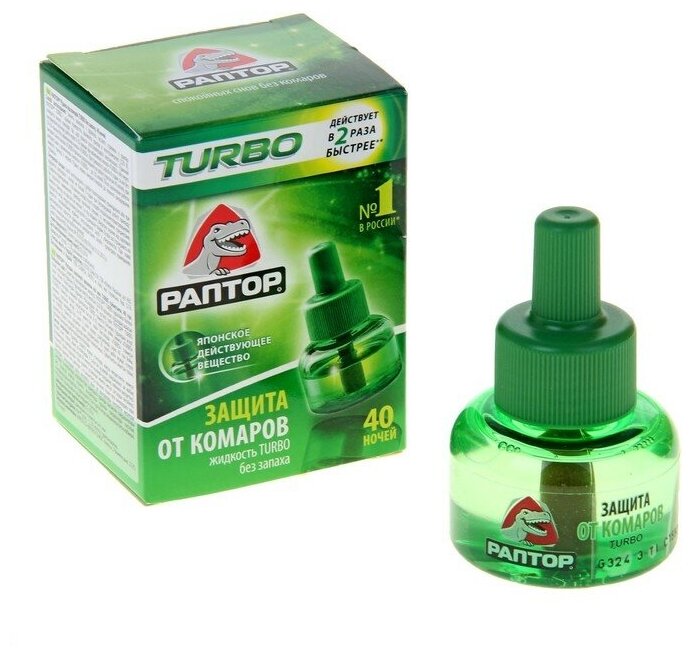 Дополнительный флакон-жидкость от комаров "Раптор" Turbo, без запаха, 40 ночей 1128839