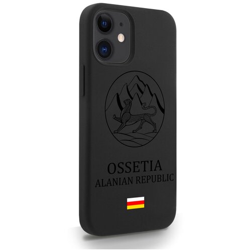 Черный силиконовый чехол SignumCase для iPhone 12 Mini Черный лаковый Герб Северной Осетии для Айфон 12 Мини