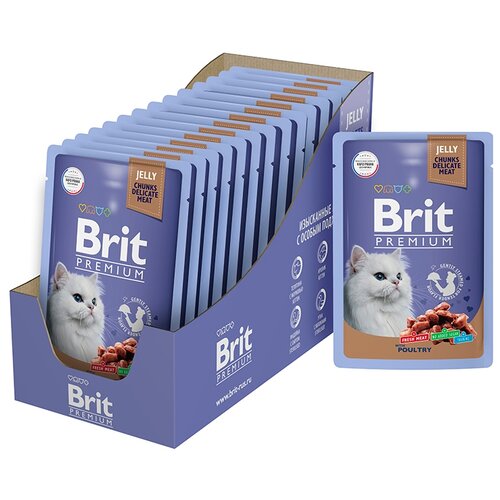 Влажный корм для кошек Brit Premium Poultry ассорти из птицы 14 шт. х 85 г (кусочки в желе)