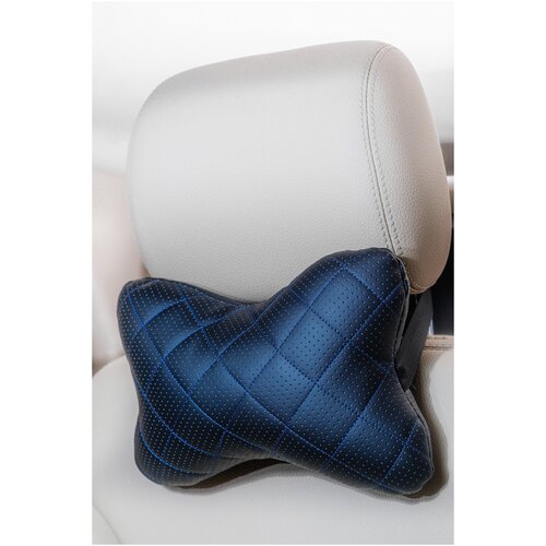 Подушка на подголовник ромб экокожа перфорированная черный, черная нить