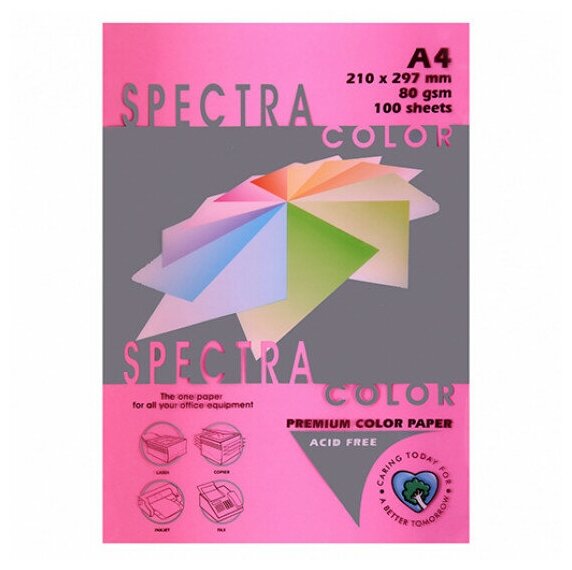 Бумага цветная А4, 80 г/кв.м, 100 листов, неон, малиновый Spectra Color 350 - 1 шт.