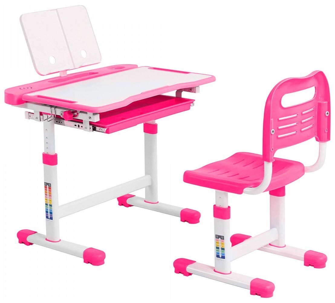 Комплект Anatomica Vitera парта + стул + выдвижной ящик + подставка белый/розовый