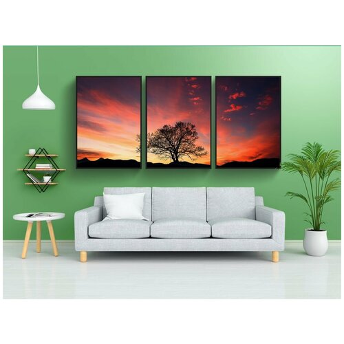 фото Набор модулных постеров для интерьера "заход солнца, восход, дерево" 60x90 см. в тубусе, без рамки lotsprints