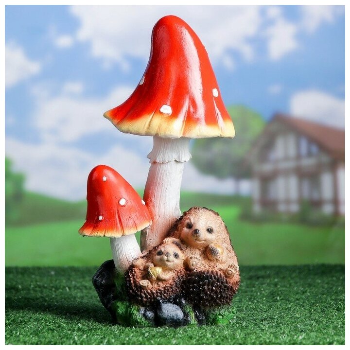 Садовая фигура "Ежи под грибами" 15х16х31см 1134663 - фотография № 1
