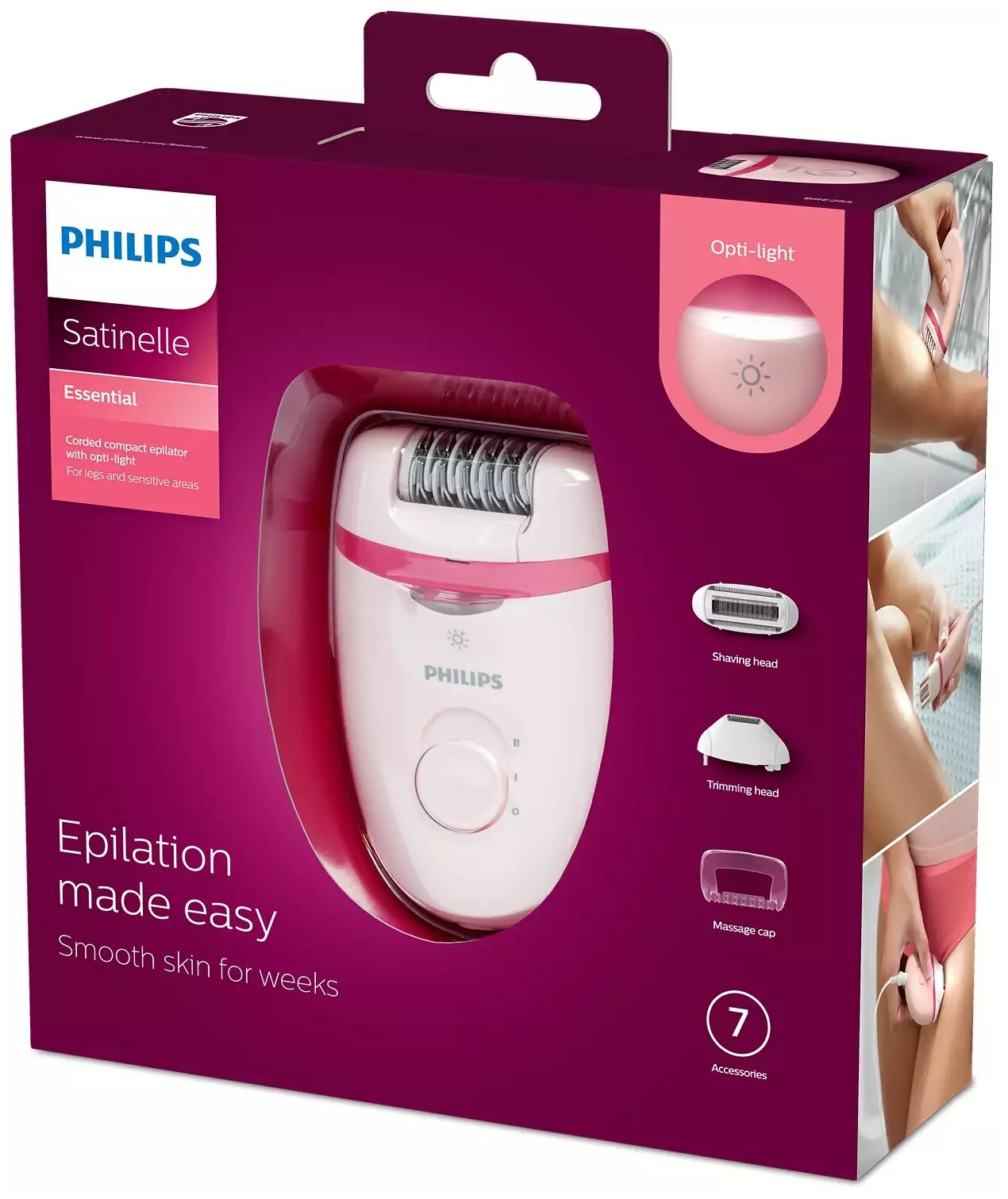 Эпилятор Philips BRE285 Satinelle Essential, розовый - фотография № 6