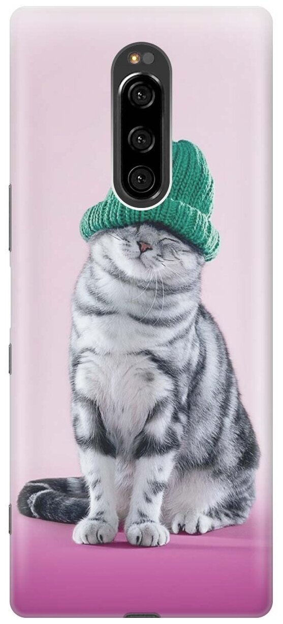 Ультратонкий силиконовый чехол-накладка для Sony Xperia 1, XZ4 с принтом "Кот в зеленой шапке"
