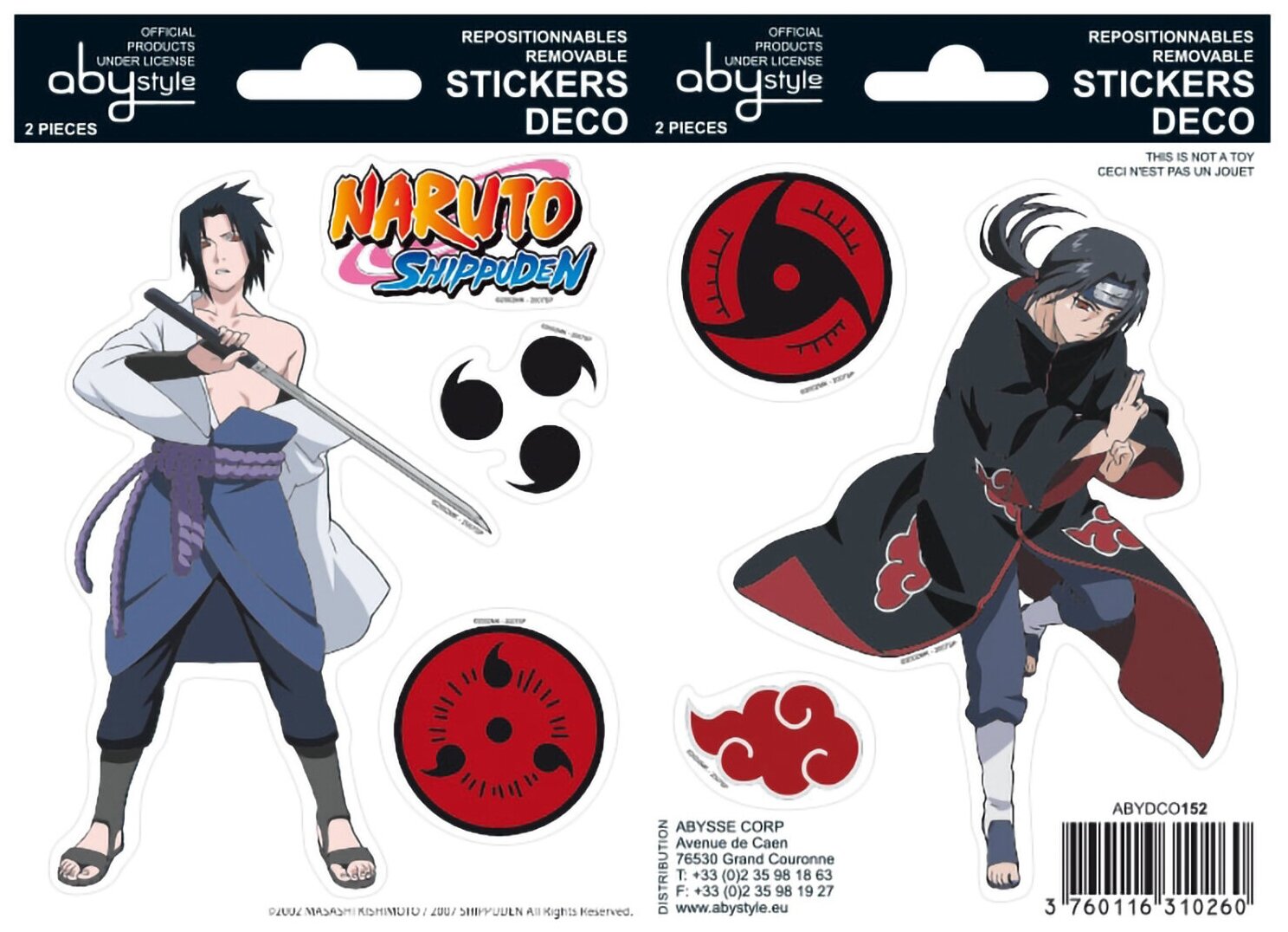 Наклейки Naruto Shippunden - Stickers - 16x11cm/ 2 Sheets - Sasuke/ Itachi X5 ABYDCO152