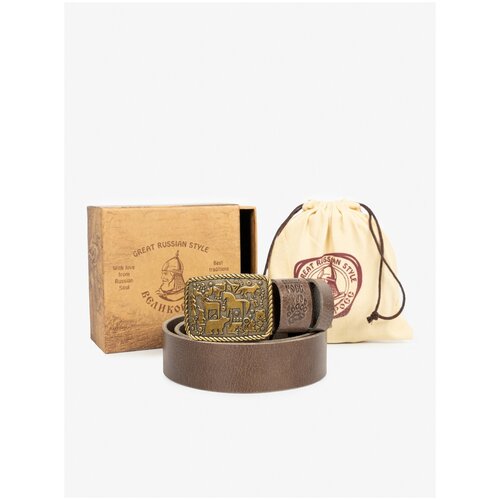 фото Ремень великоросс, размер 110, коричневый, серый