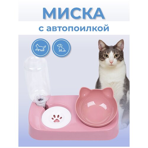 Кормушка-поилка с миской и бутылочкой на подставке для кошек/ миска для домашних животных