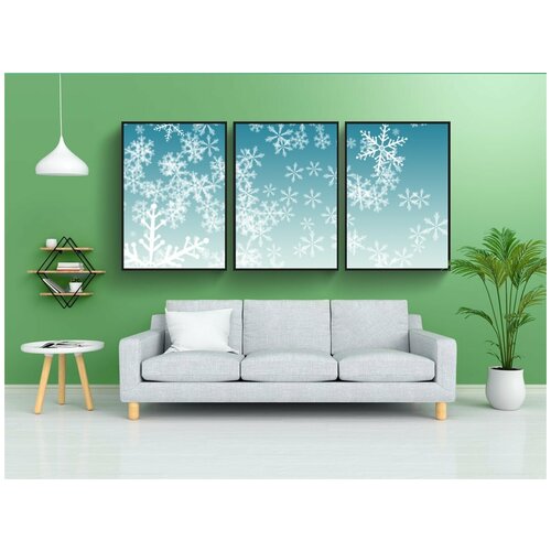 фото Набор модулных постеров для интерьера "снежинка, снег, зима" 60x90 см. в тубусе, без рамки lotsprints